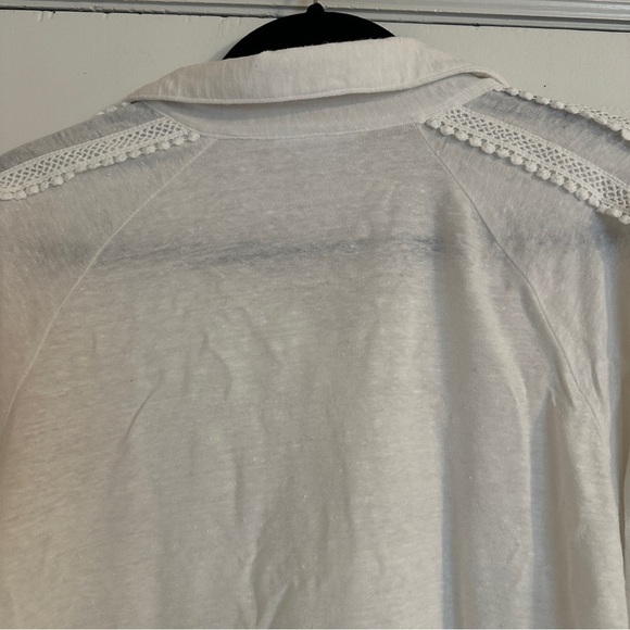 Chico’s Linen 3/4 button down collared crochet lace detail women size 3 - Picture 10 of 11